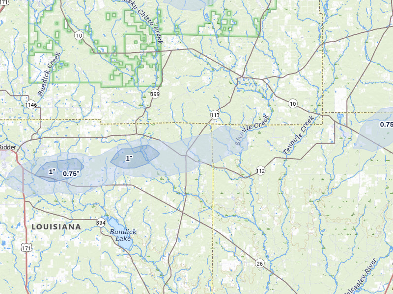 NEXRAD radar-signature map of the hail storm over Pitkin, LA on May 7, 2026