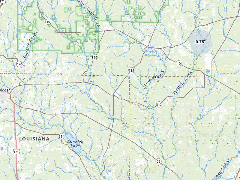 NEXRAD radar-signature map of the hail storm over Pitkin, LA on Jun 1, 2026