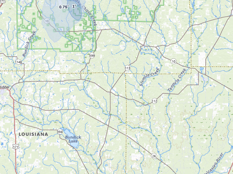 NEXRAD radar-signature map of the hail storm over Pitkin, LA on Jul 6, 2026