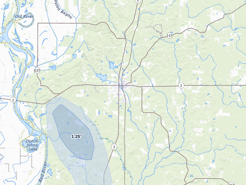 NEXRAD radar-signature map of the hail over Plain Dealing, LA
