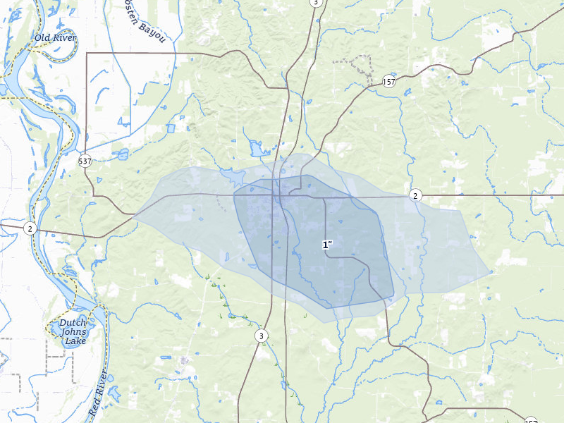 NEXRAD radar-signature map of the hail over Plain Dealing, LA