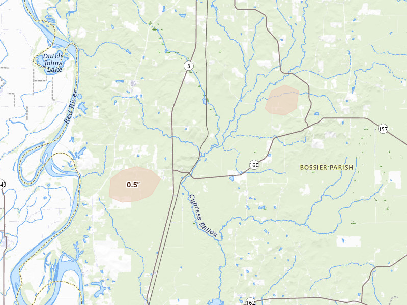 Radar-estimated hail-size map of the storm over Plain Dealing, LA