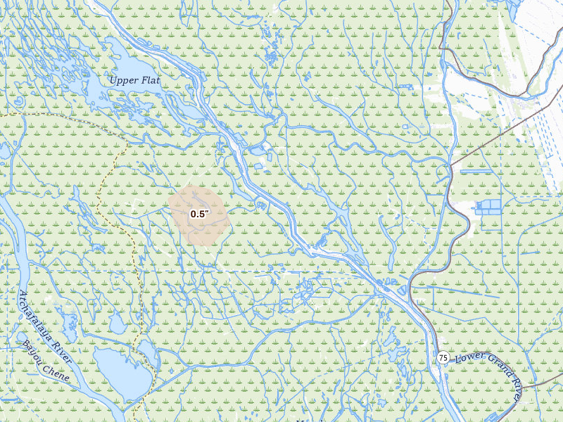 Radar-estimated hail-size map of the storm over Plaquemine, LA on Aug 21, 2026