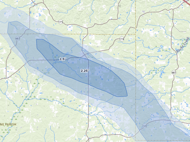 NEXRAD radar-signature map of the hail storm over Pleasant Hill, LA on May 10, 2026