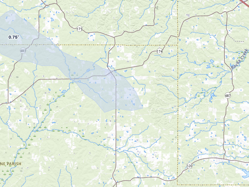 NEXRAD radar-signature map of the hail storm over Pleasant Hill, LA on Jul 12, 2026