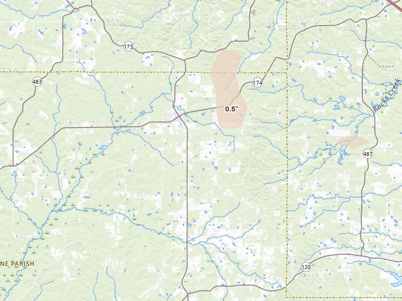Radar-estimated hail-size map of the storm over Pleasant Hill, LA