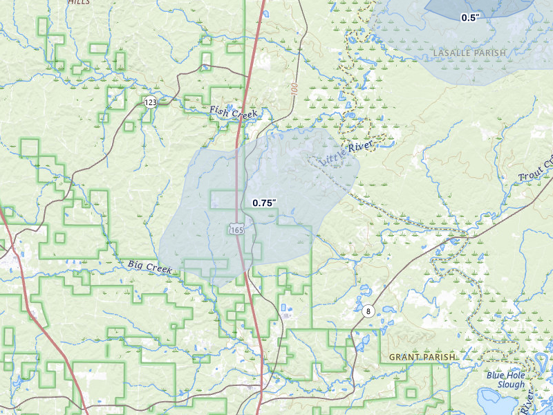 NEXRAD radar-signature map of the hail over Pollock, LA
