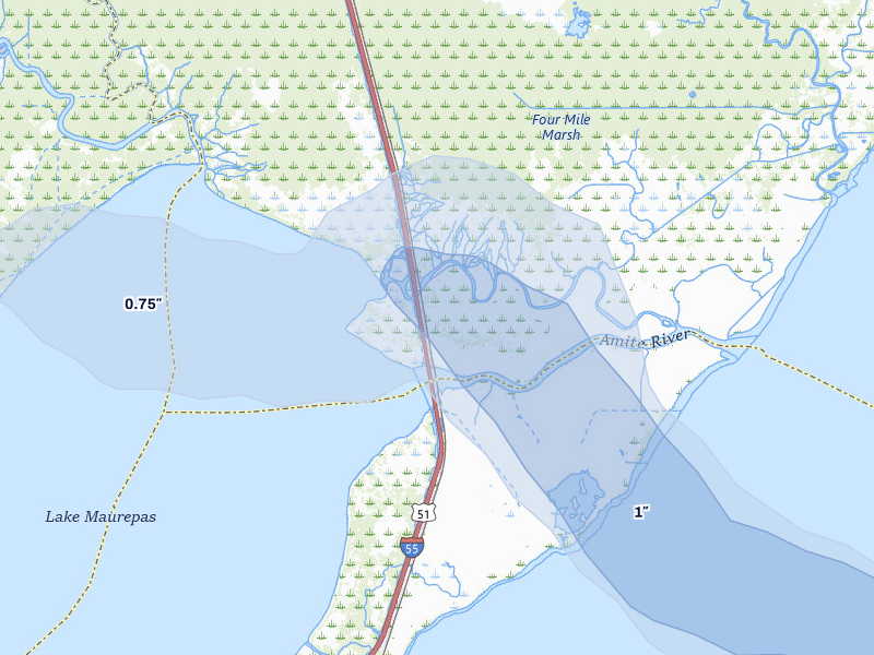 NEXRAD radar-signature map of the hail over Ponchatoula, LA