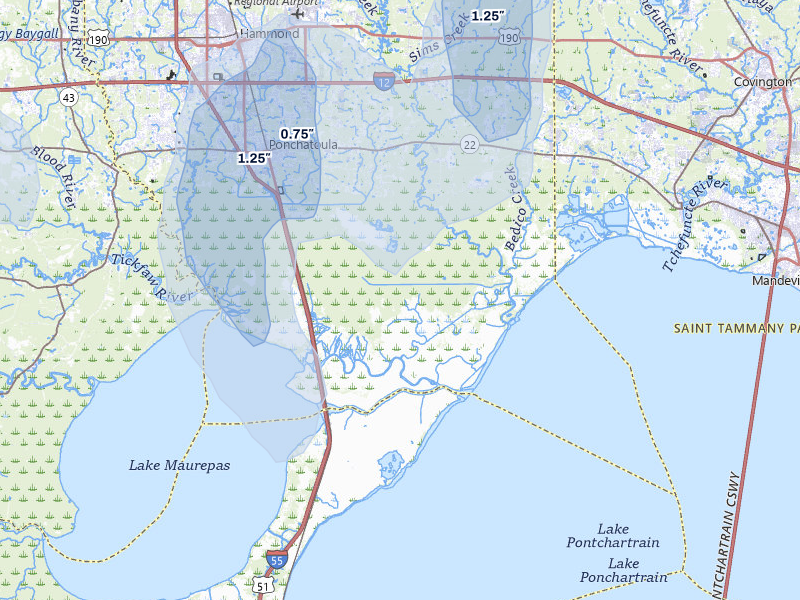 NEXRAD radar-signature map of the hail storm over Ponchatoula, LA on Aug 23, 2026