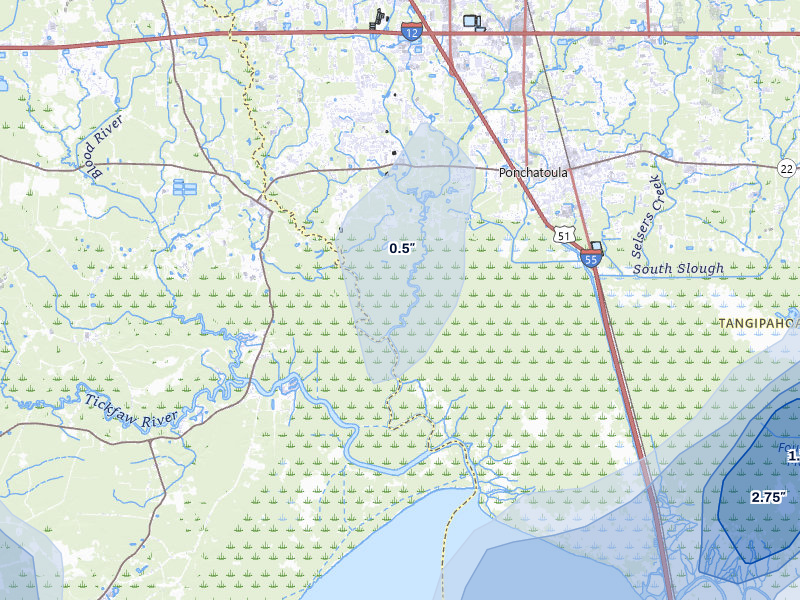 NEXRAD radar-signature map of the hail storm over Ponchatoula, LA on Aug 24, 2026