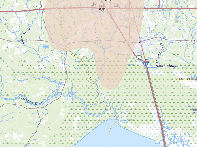 Radar-estimated hail-size map of the storm over Ponchatoula, LA