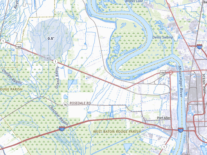 NEXRAD radar-signature map of the hail over Port Allen, LA