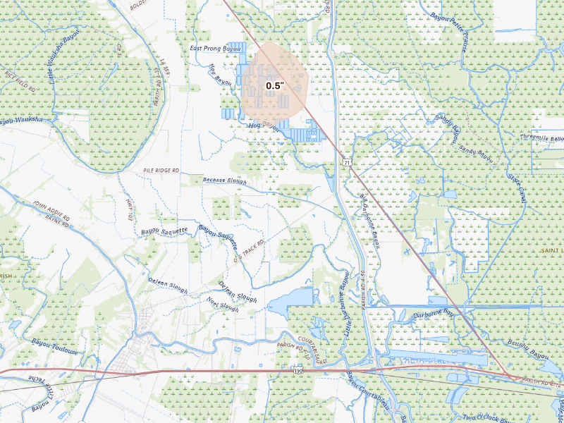 Radar-estimated hail-size map of the storm over Port Barre, LA