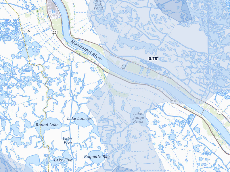 NEXRAD radar-signature map of the hail storm over Port Sulphur, LA on Apr 25, 2026