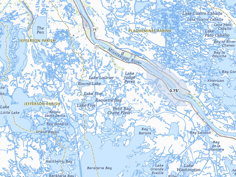 NEXRAD radar-signature map of the hail storm over Port Sulphur, LA on Jul 11, 2026