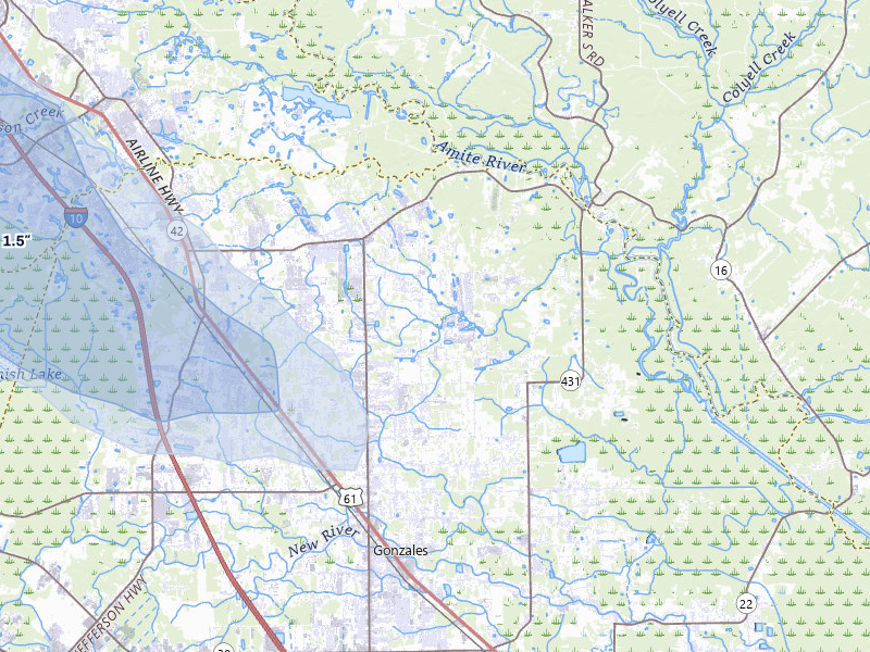 NEXRAD radar-signature map of the hail storm over Prairieville, LA on Jul 7, 2026