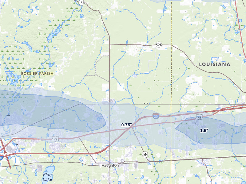 NEXRAD radar-signature map of the hail over Princeton, LA