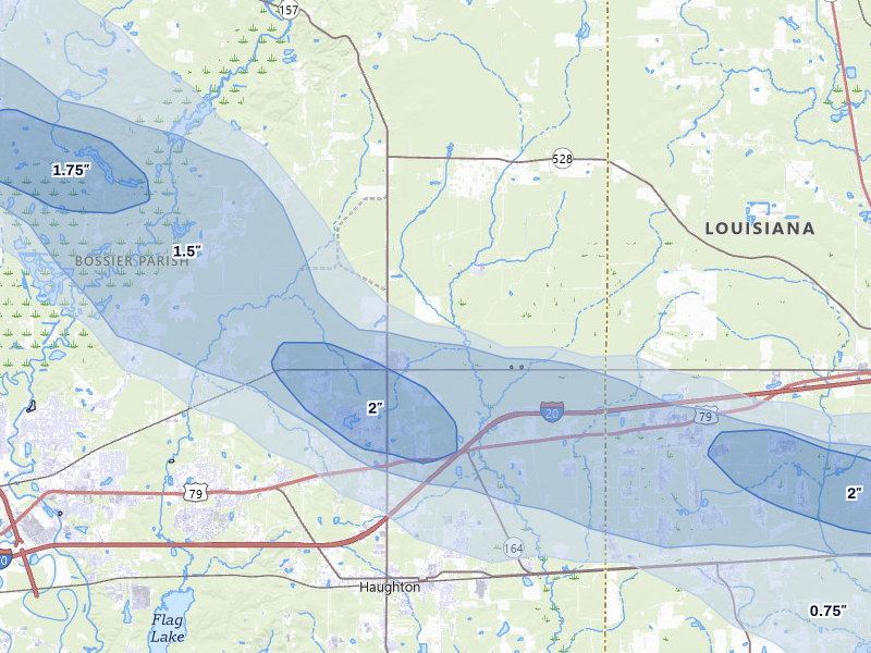 NEXRAD radar-signature map of the hail storm over Princeton, LA on May 8, 2026