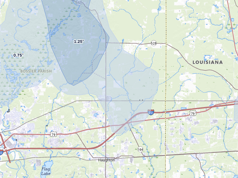NEXRAD radar-signature map of the hail over Princeton, LA