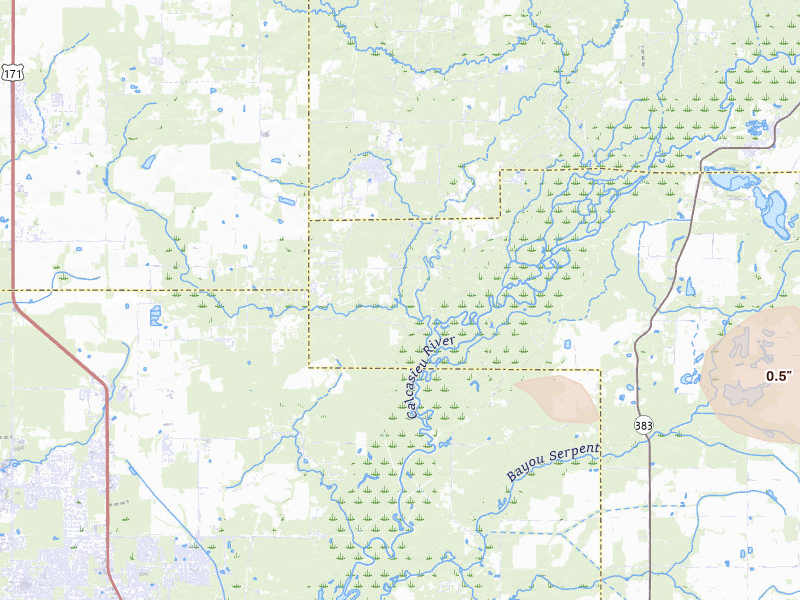 Radar-estimated hail-size map of the storm over Ragley, LA on Mar 15, 2026