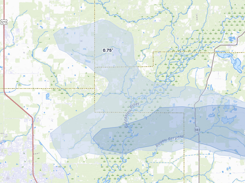 NEXRAD radar-signature map of the hail over Ragley, LA