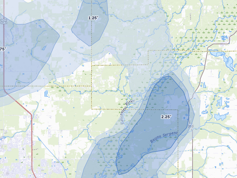 NEXRAD radar-signature map of the hail storm over Ragley, LA on Jul 5, 2026