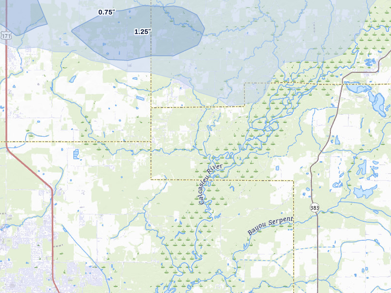 NEXRAD radar-signature map of the hail storm over Ragley, LA on Jul 7, 2026