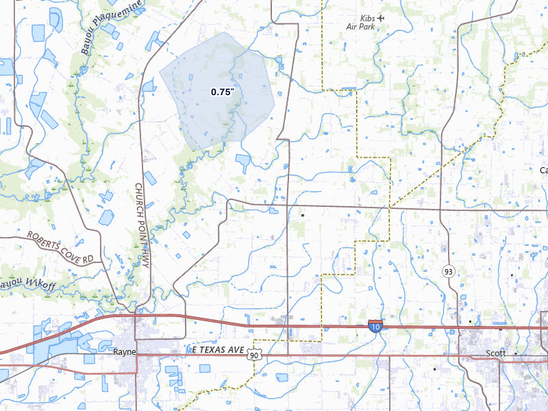 NEXRAD radar-signature map of the hail storm over Rayne, LA on Jun 3, 2026