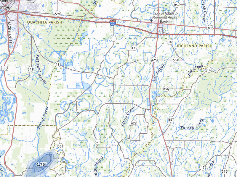 NEXRAD radar-signature map of the hail storm over Rayville, LA on Jan 9, 2026