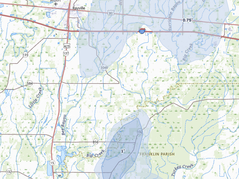 NEXRAD radar-signature map of the hail storm over Rayville, LA on Mar 7, 2026