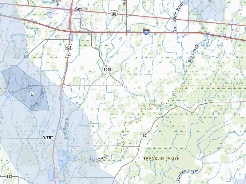 NEXRAD radar-signature map of the hail over Rayville, LA
