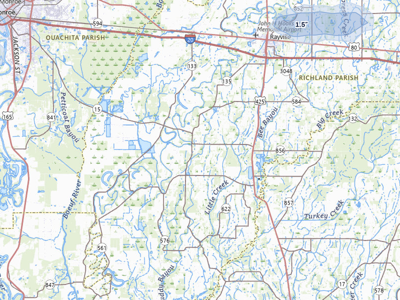 NEXRAD radar-signature map of the hail storm over Rayville, LA on Apr 28, 2026