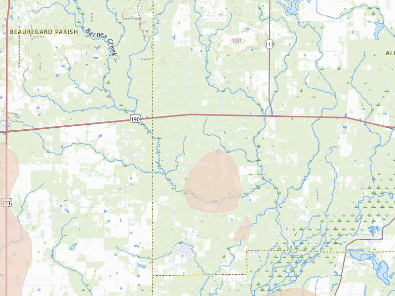 Radar-estimated hail-size map of the storm over Reeves, LA on Jul 5, 2026