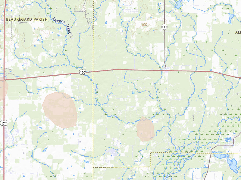 Radar-estimated hail-size map of the storm over Reeves, LA on Jul 7, 2026