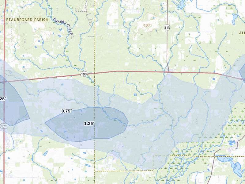 NEXRAD radar-signature map of the hail storm over Reeves, LA on Jul 7, 2026