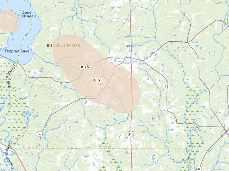 Radar-estimated hail-size map of the storm over Ringgold, LA