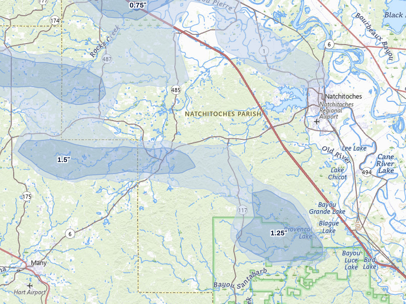 NEXRAD radar-signature map of the hail over Robeline, LA