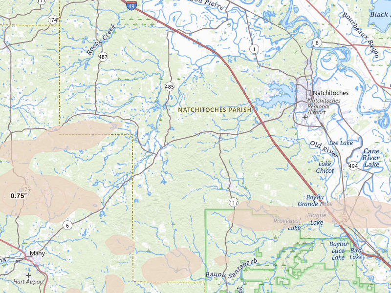 Radar-estimated hail-size map of the storm over Robeline, LA on Apr 29, 2026