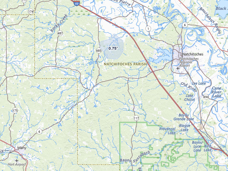 NEXRAD radar-signature map of the hail storm over Robeline, LA on May 8, 2026