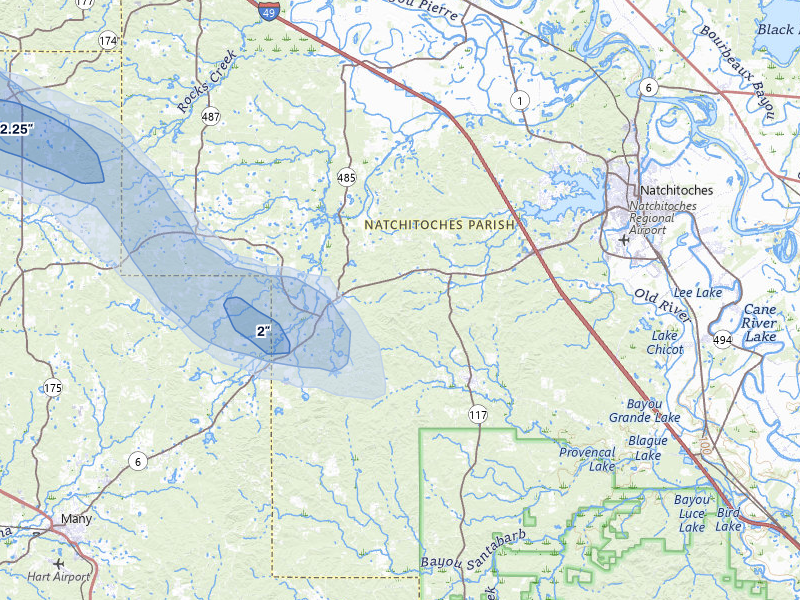 NEXRAD radar-signature map of the hail storm over Robeline, LA on May 10, 2026