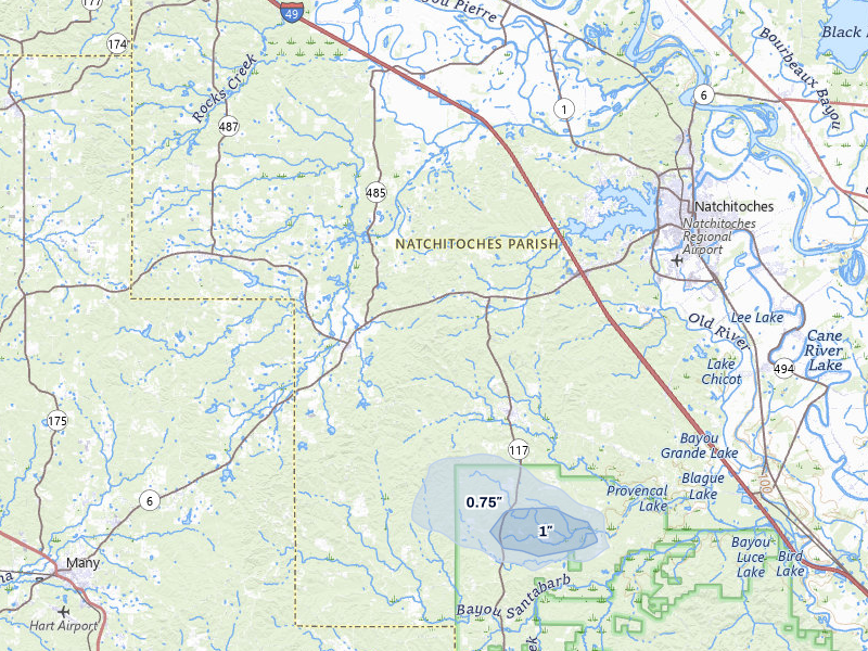 NEXRAD radar-signature map of the hail storm over Robeline, LA on Jul 8, 2026