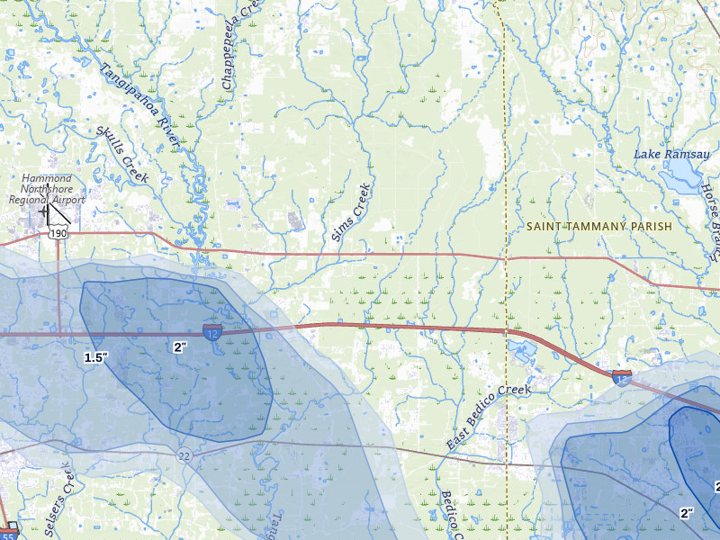 NEXRAD radar-signature map of the hail storm over Robert, LA on Aug 21, 2026
