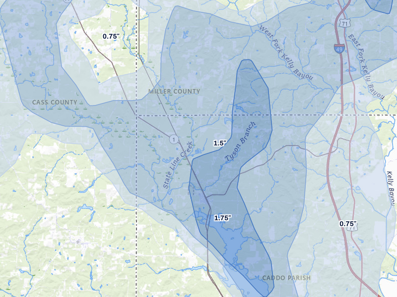 NEXRAD radar-signature map of the hail storm over Rodessa, LA on Jul 6, 2026
