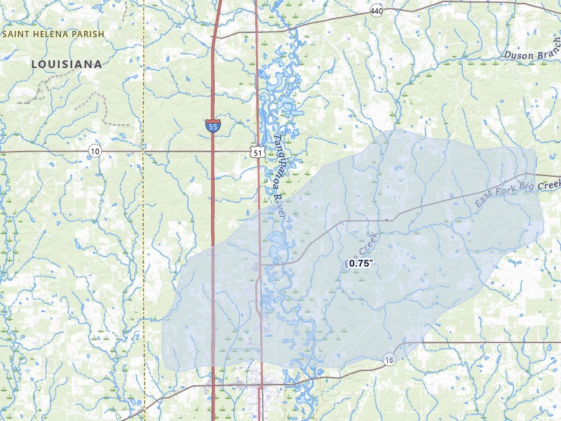 NEXRAD radar-signature map of the hail storm over Roseland, LA on Mar 7, 2026