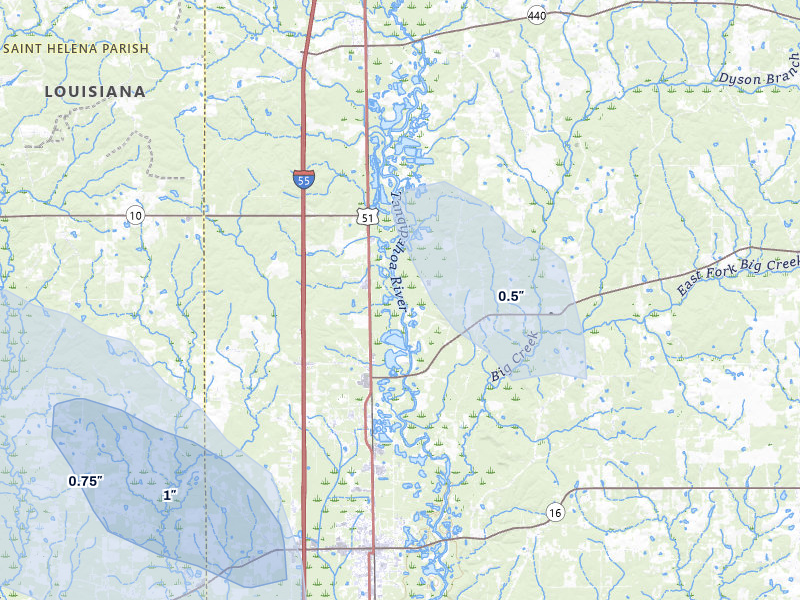 NEXRAD radar-signature map of the hail storm over Roseland, LA on Jul 1, 2026