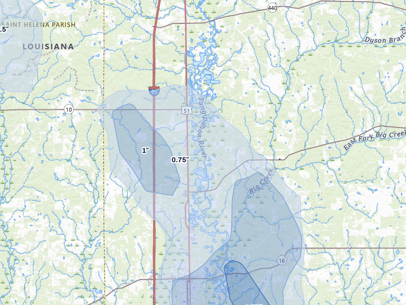 NEXRAD radar-signature map of the hail storm over Roseland, LA on Jul 5, 2026