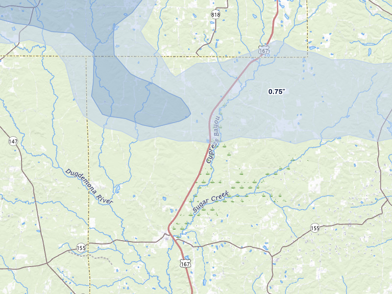 NEXRAD radar-signature map of the hail over Ruston, LA