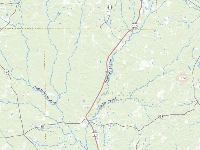 Radar-estimated hail-size map of the storm over Ruston, LA on May 22, 2026