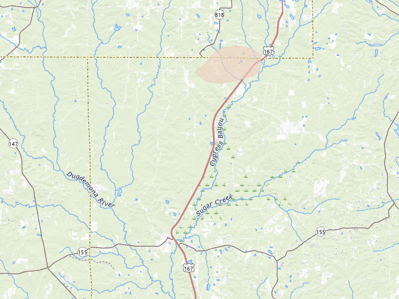 Radar-estimated hail-size map of the storm over Ruston, LA on Jun 2, 2026