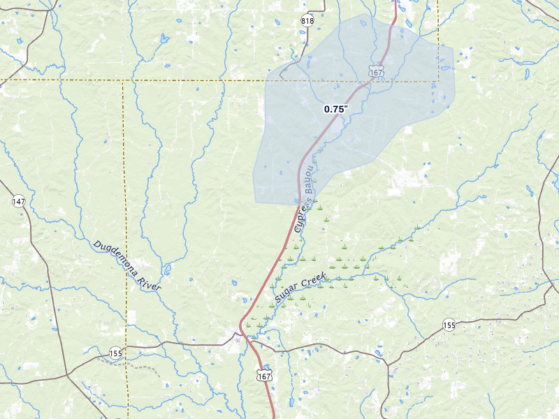 NEXRAD radar-signature map of the hail over Ruston, LA